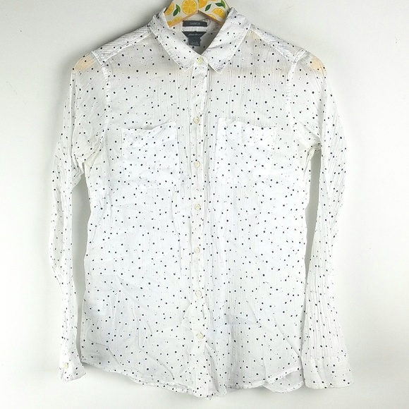 Eddie Bauer Womens Blouse‎ Sz S White Navy Dots - Picture 1 of 4